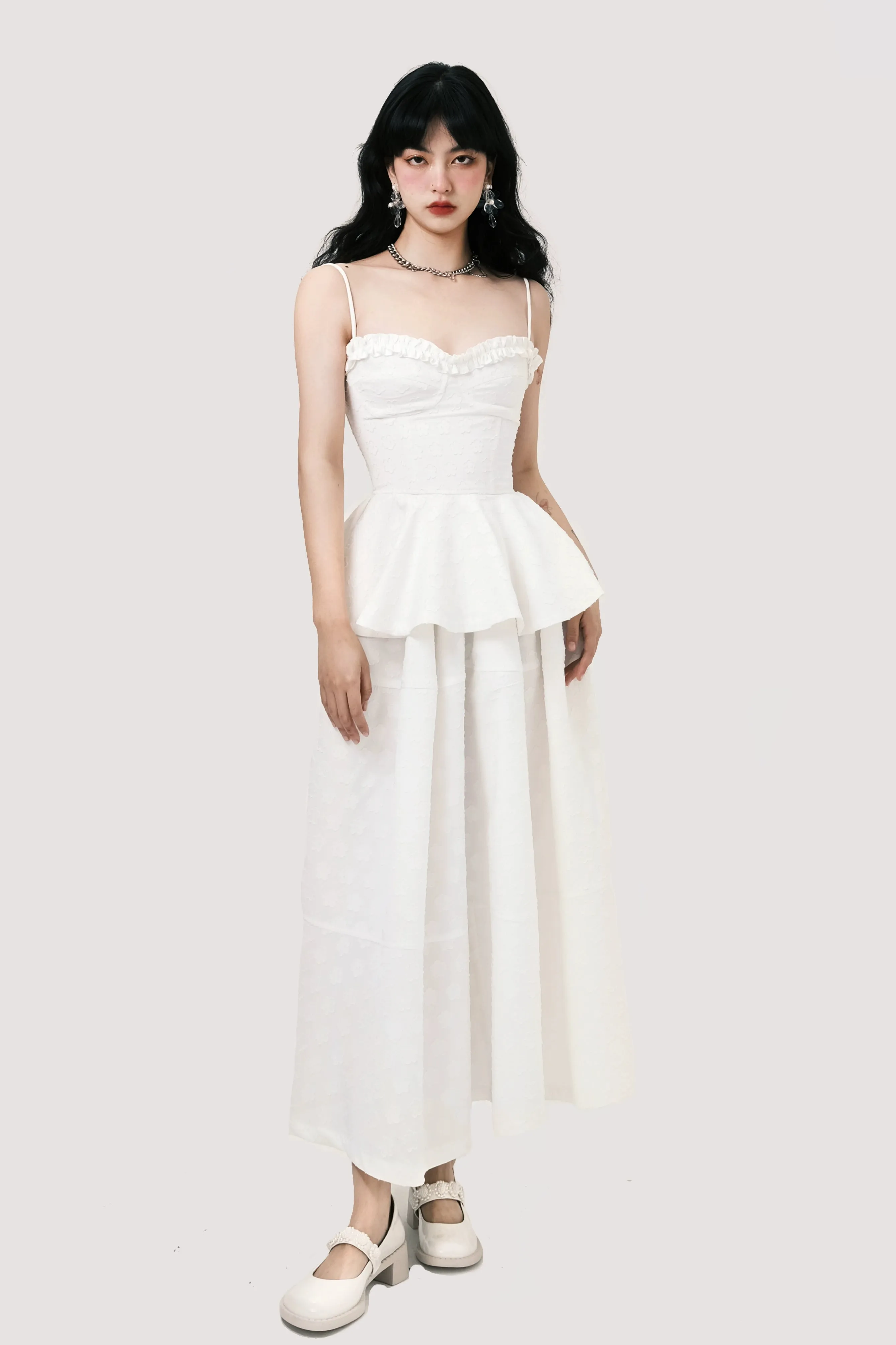 Peplum Top and Maxi Skirt Co-ord Set with Polka Dot Detail