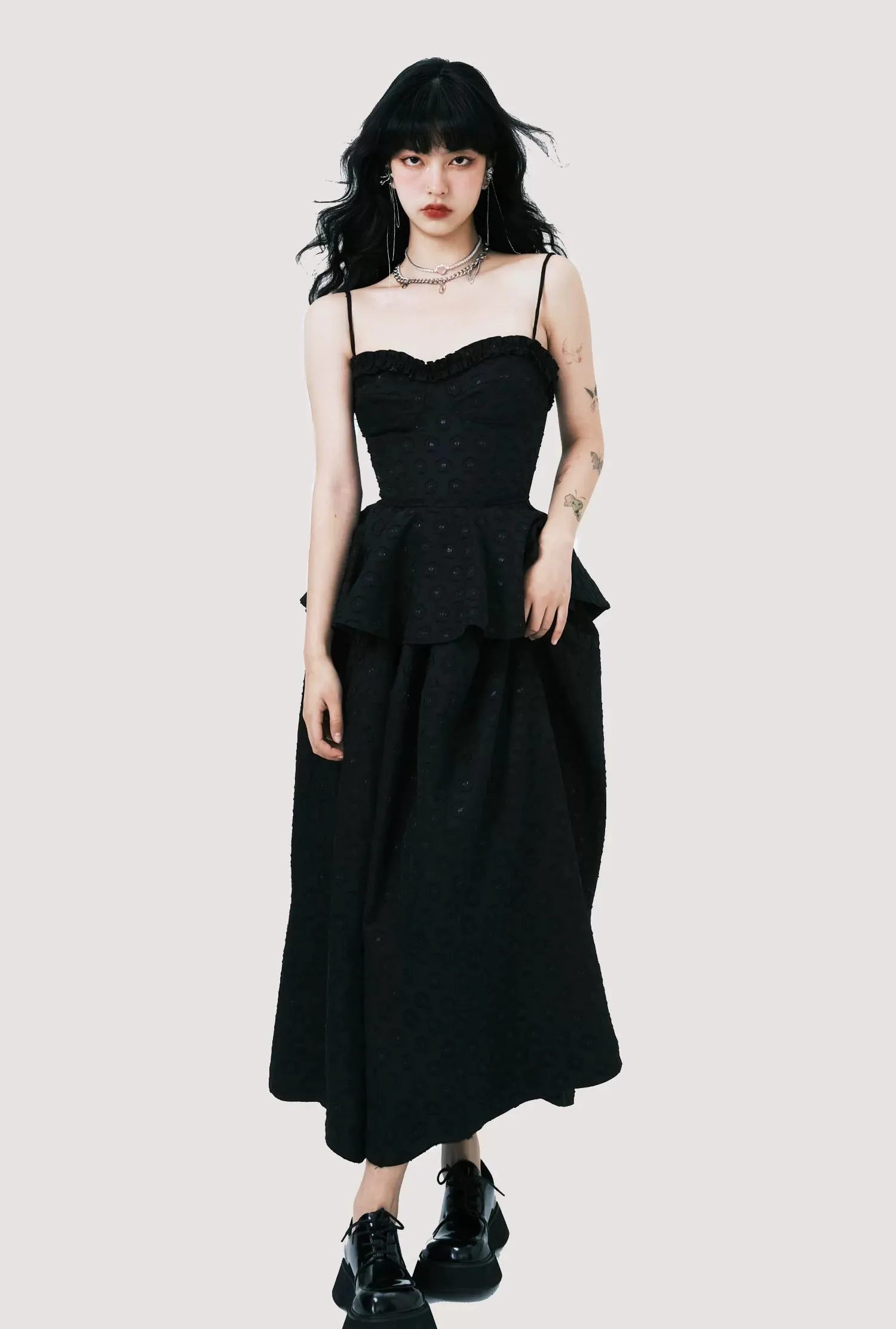 Peplum Top and Maxi Skirt Co-ord Set with Polka Dot Detail