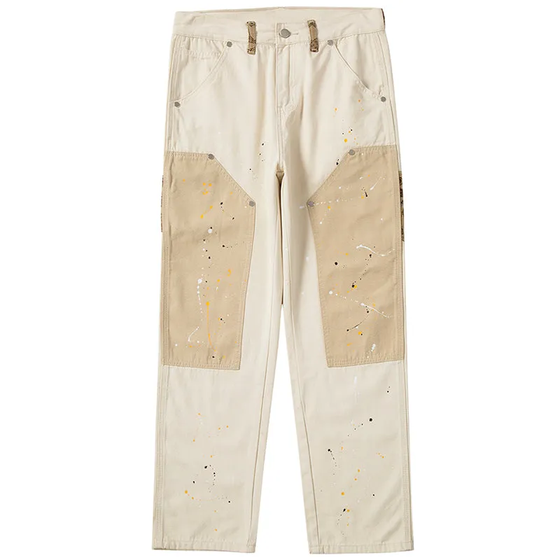 PopFlying Khaki Straight Leg Jeans Paisley Patch