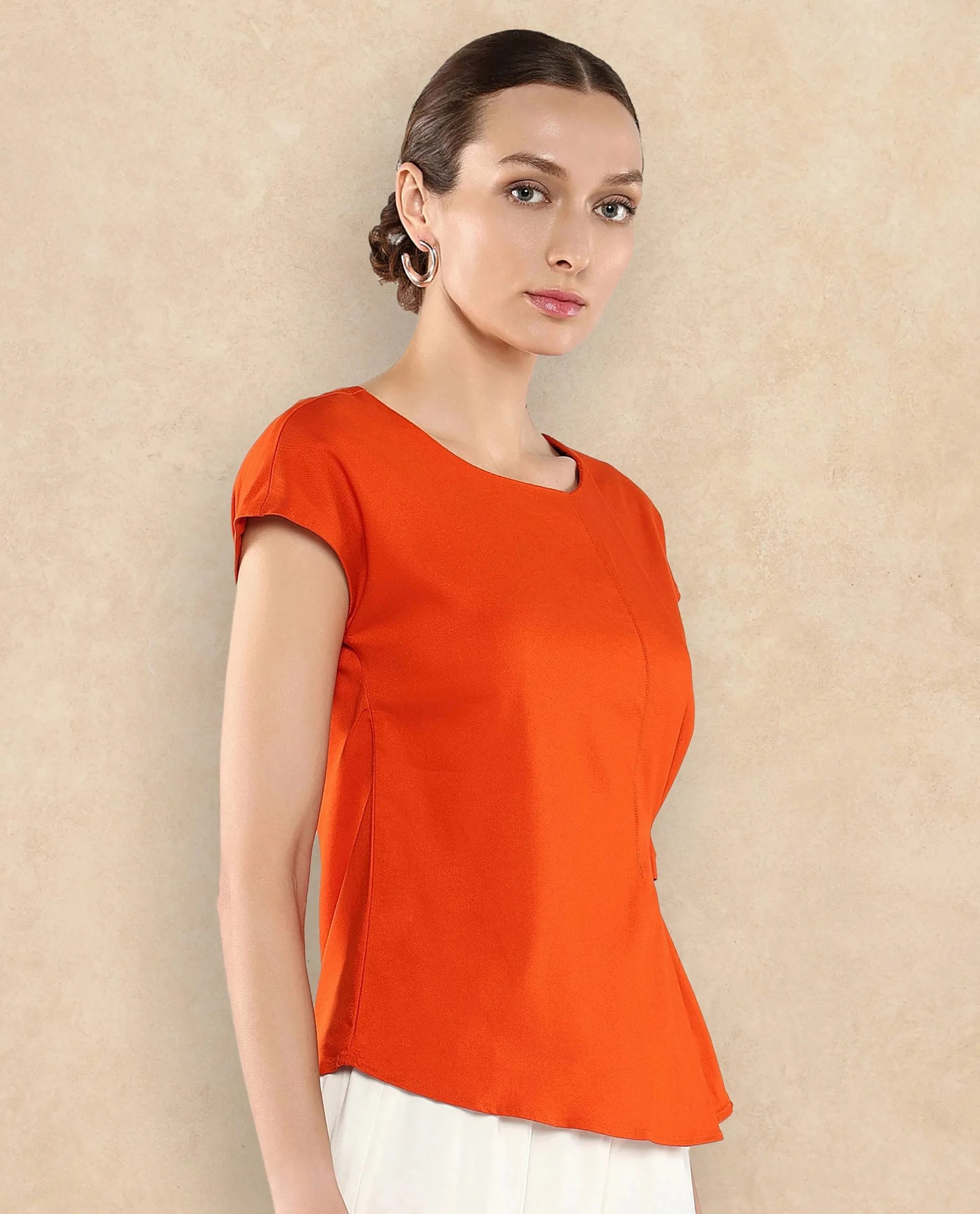 Rareism Women Nrob Orange Plain Top