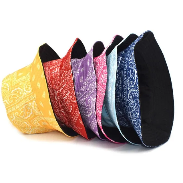Unisex Pattern Cotton Bucket Hat Double-Sided Sun Cap Summer Sun Hats