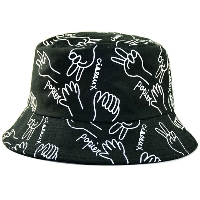 Unisex Pattern Cotton Bucket Hat Double-Sided Sun Cap Summer Sun Hats
