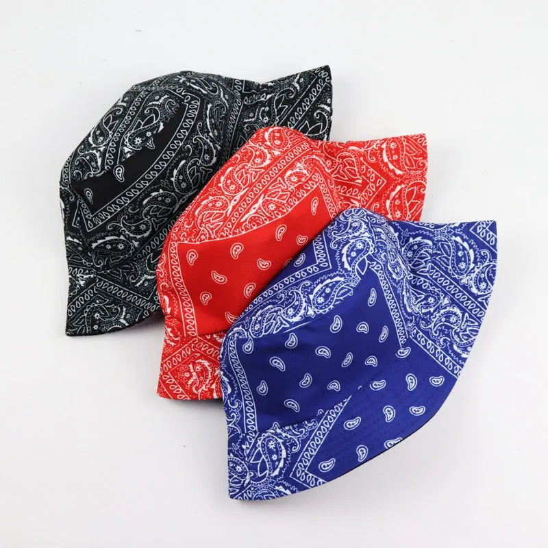 Unisex Pattern Cotton Bucket Hat Double-Sided Sun Cap Summer Sun Hats