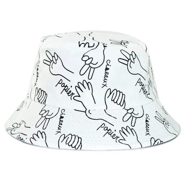 Unisex Pattern Cotton Bucket Hat Double-Sided Sun Cap Summer Sun Hats