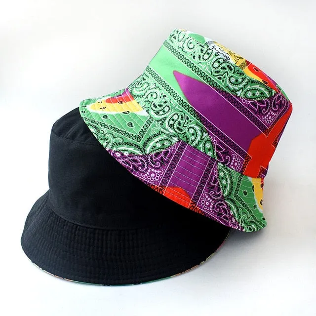 Unisex Pattern Cotton Bucket Hat Double-Sided Sun Cap Summer Sun Hats
