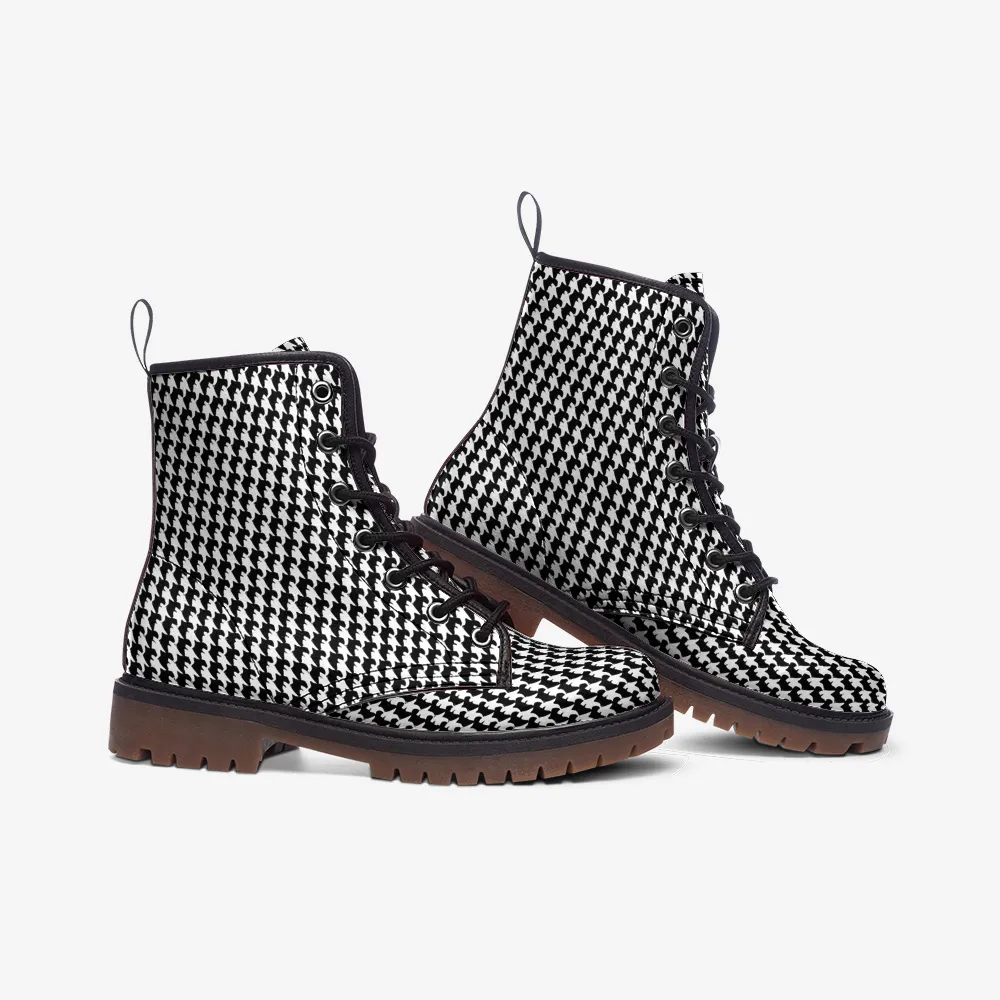 Vampire Art Classic Goth Grunge Black and White Houndstooth Casual Faux Leather Lightweight Boots - US sizes